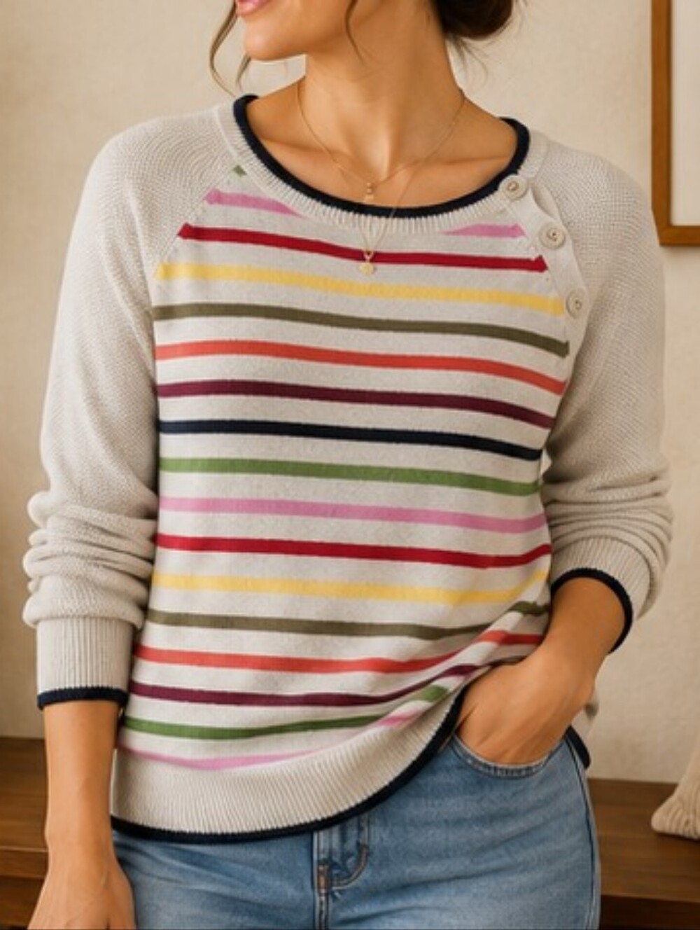 Talbots Rainbow Stripe Lambswool Blend Sweater Small Petite